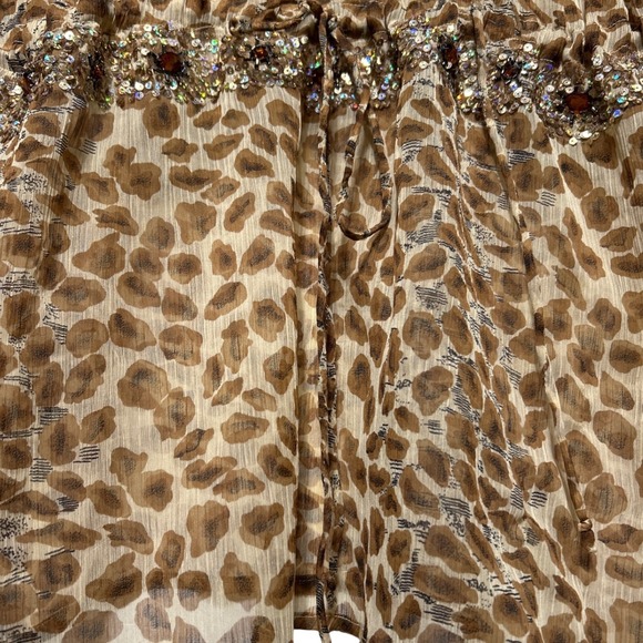 TieRack Leopard Print Sequin Beaded Lace Up Kaftan Tunic Brown Tan One Size - Picture 8 of 13